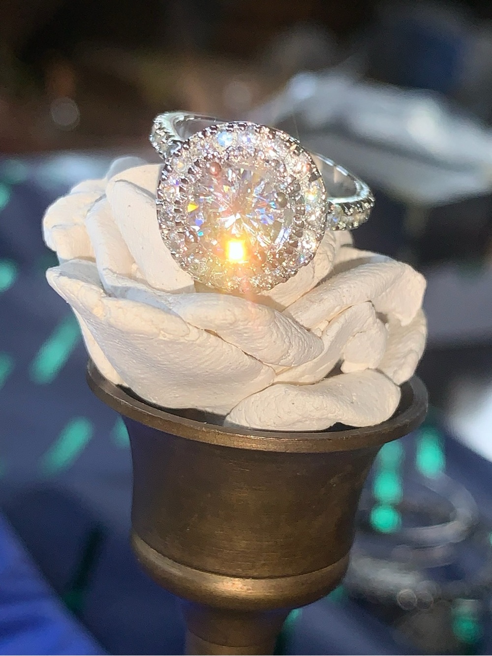 Silver Halo Round Cubic Zirconia Ring - White